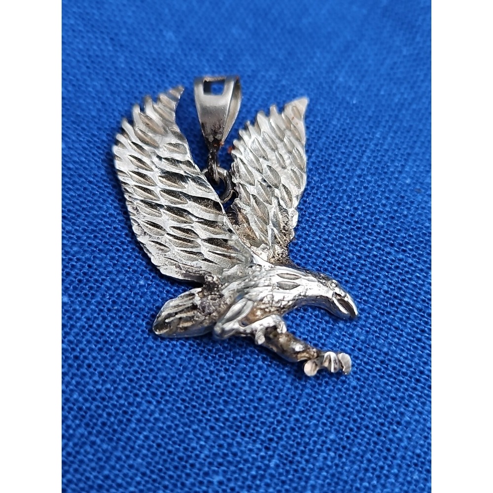 Sterling Silver Flying Eagle Pendant Large Diamond Cut 1.5" America Patriotic